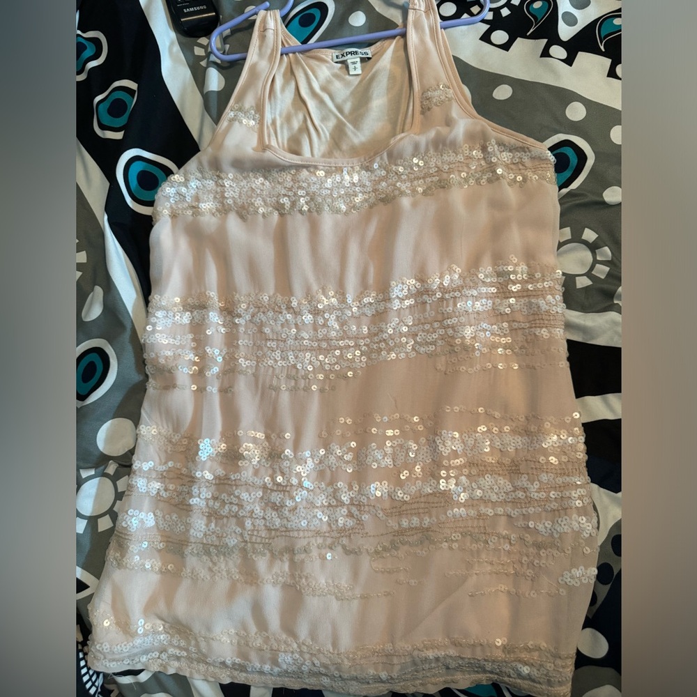 Peach colored sequined tank top